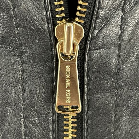Michael Kors Womens Black Leather Jacket Size XS Classic Zip Up Party Evening - Picture 6 of 14